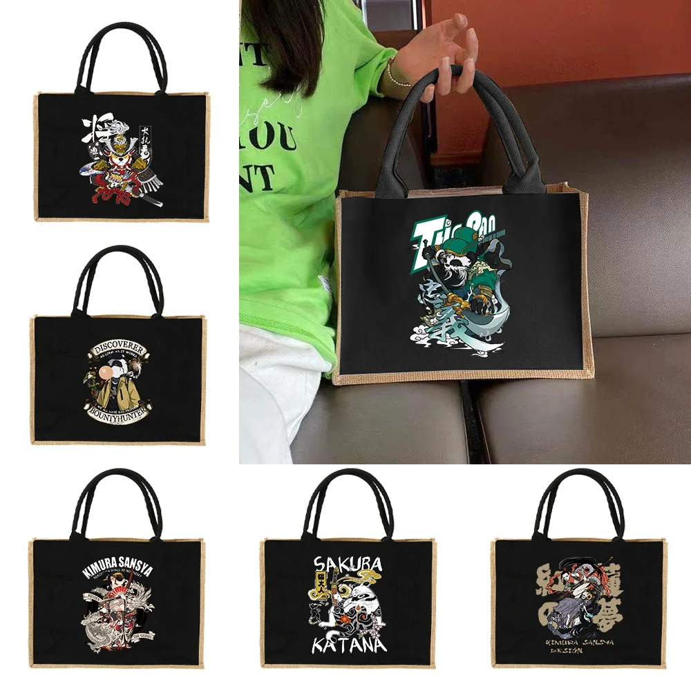 Women Bags Jute - Borsa Tote in Lino con Motivo